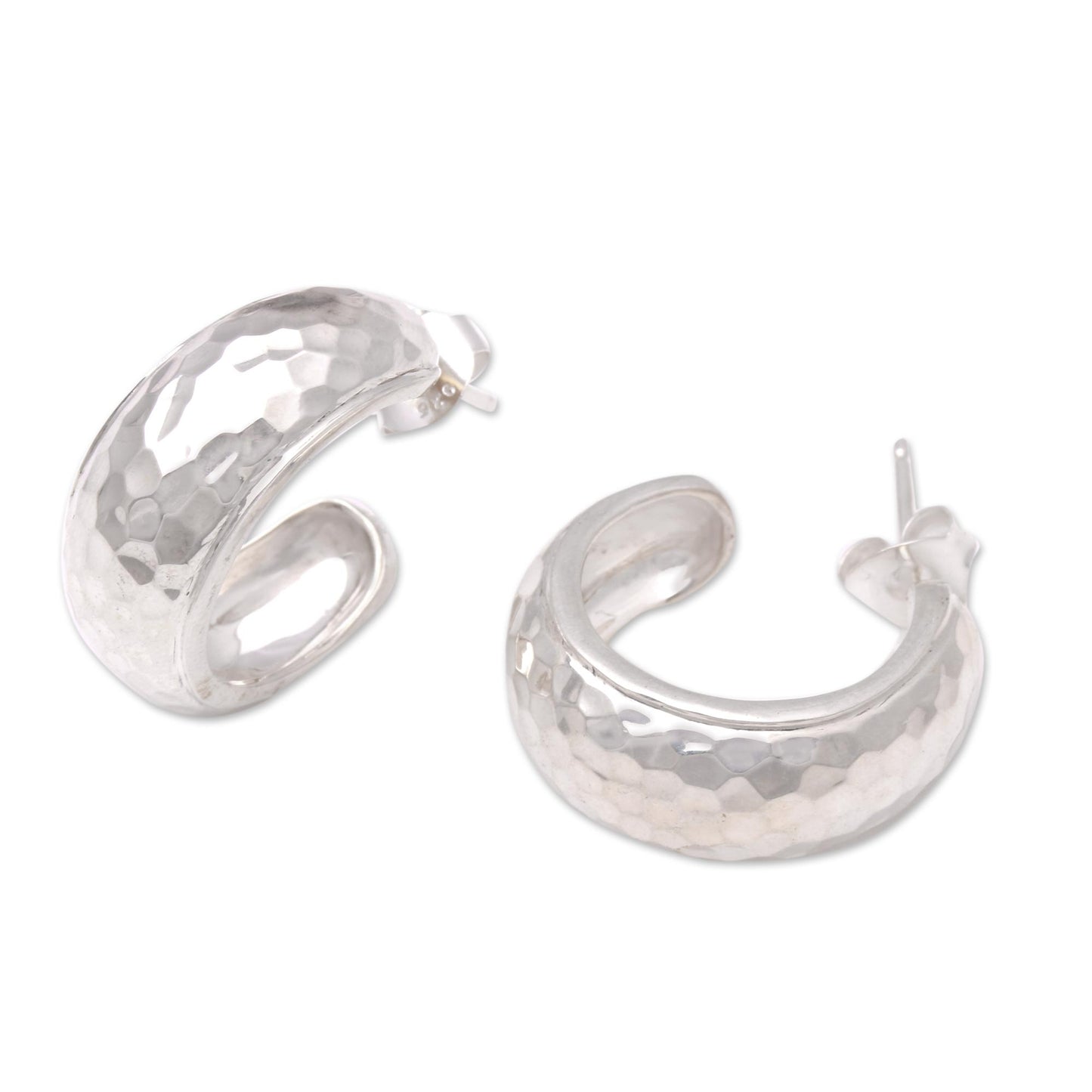 Radiant Shine Balinese Sterling Silver Half-Hoop Earrings