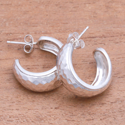 Radiant Shine Balinese Sterling Silver Half-Hoop Earrings