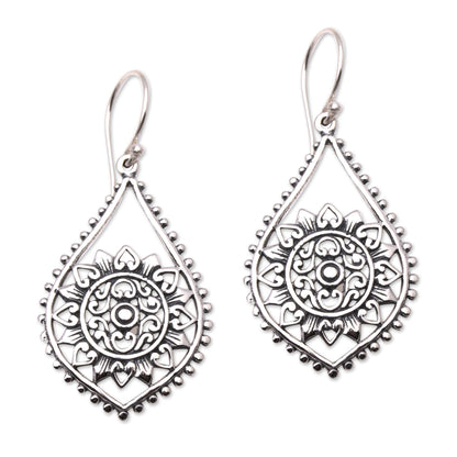 Jagaraga Sun Sun Pattern Sterling Silver Dangle Earrings from Bali