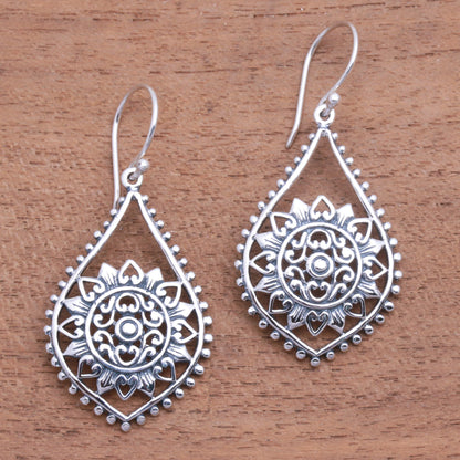 Jagaraga Sun Sun Pattern Sterling Silver Dangle Earrings from Bali