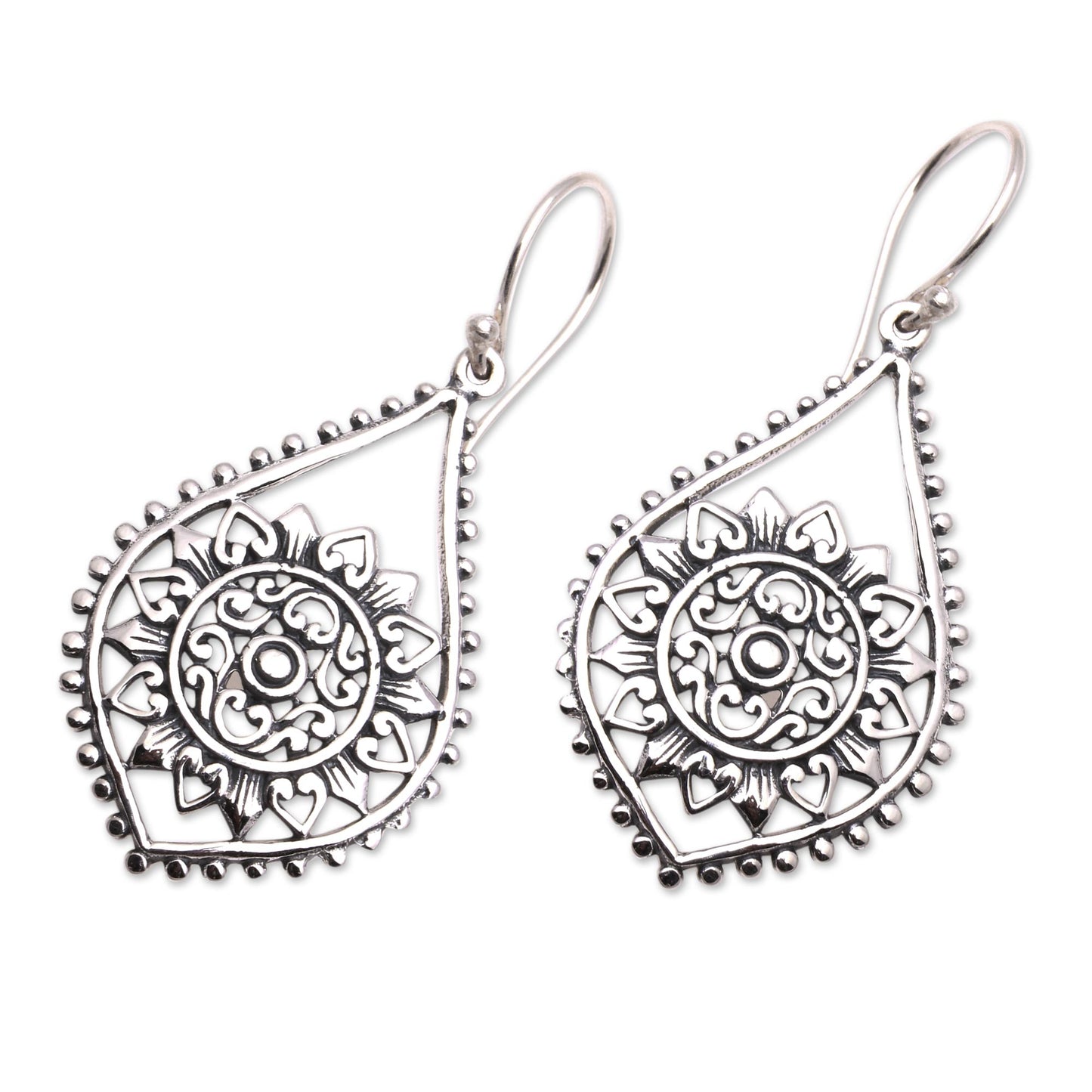 Jagaraga Sun Sun Pattern Sterling Silver Dangle Earrings from Bali