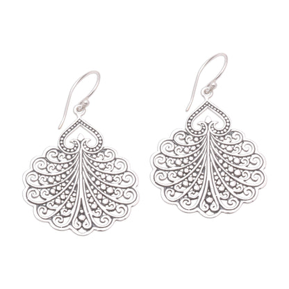 Peacock's Tail Fan Pattern Sterling Silver Dangle Earrings from Bali