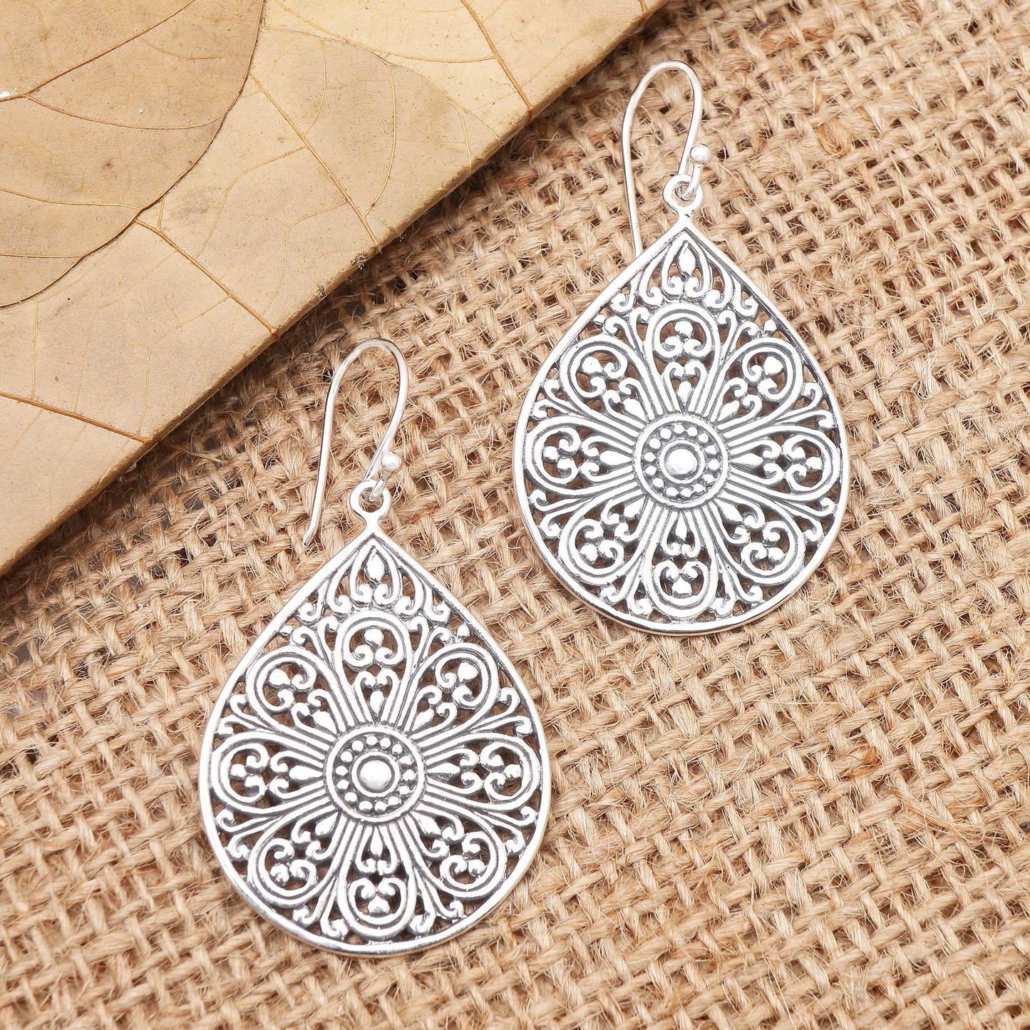 Glorious Teardrops Drop-Shaped Sterling Silver Dangle Earrings from Bali