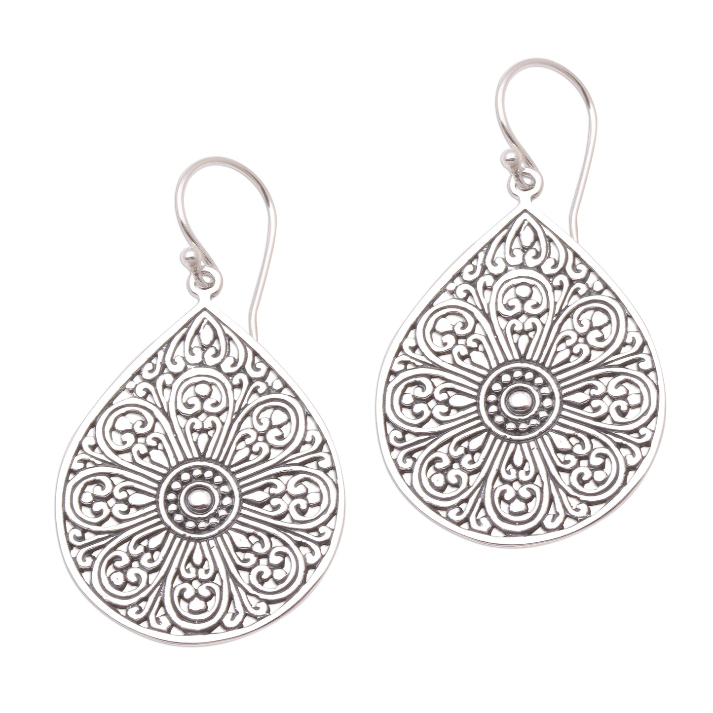 Glorious Teardrops Drop-Shaped Sterling Silver Dangle Earrings from Bali