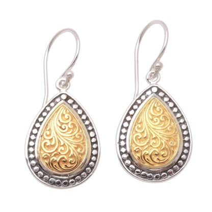 Droplet Frames Swirl Pattern Gold Accented Sterling Silver Dangle Earrings