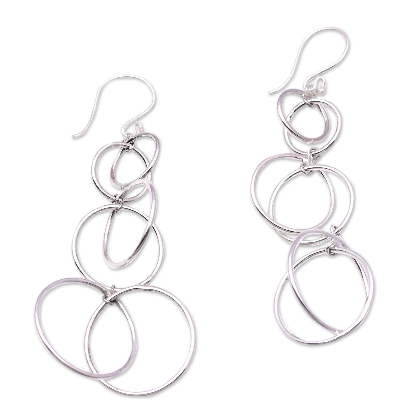 Interlocking Orbits Circular Sterling Silver Dangle Earrings from Bali