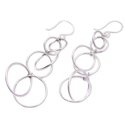 Interlocking Orbits Circular Sterling Silver Dangle Earrings from Bali