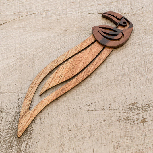 Toucan Reader Toucan-Themed Teak Wood Bookmark from Costa Rica
