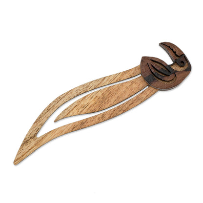 Toucan Reader Toucan-Themed Teak Wood Bookmark from Costa Rica