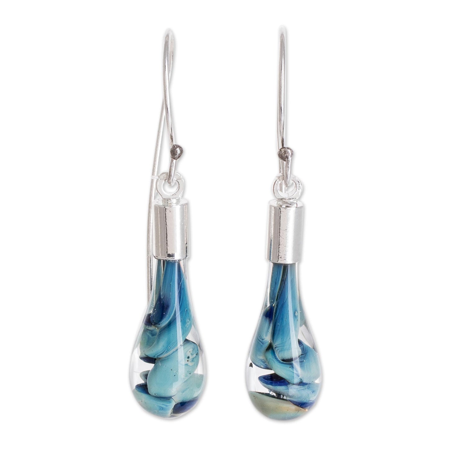Flirty Waves Blue Art Glass Dangle Earrings from Costa Rica