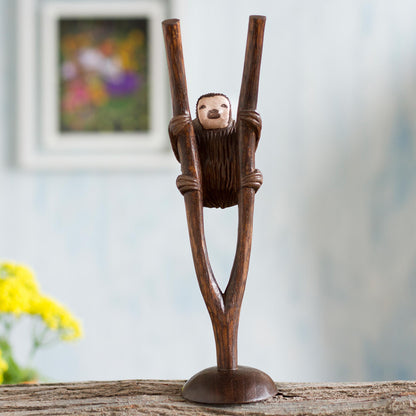 Sloth Hand-Carved Cedar Wood Sloth Sculpture from Peru