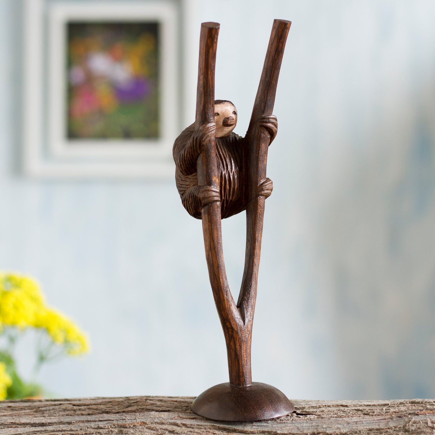 Sloth Hand-Carved Cedar Wood Sloth Sculpture from Peru