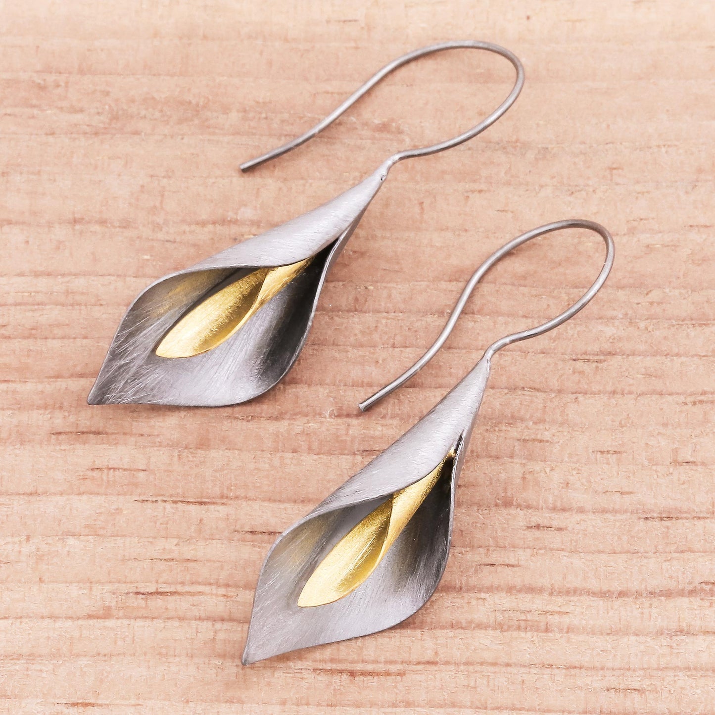 Dark Lily Handmade Gold Accent Rhodium Plated Sterling Silver Earrings