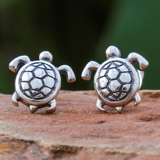 Tiny Turtles Thai Artisan Handcrafted Sterling Silver Turtle Earrings