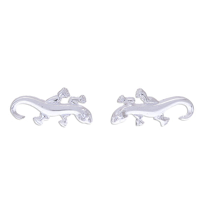 Sleek Salamander 925 Silver Salamander Stud Earrings Handcrafted in Thailand