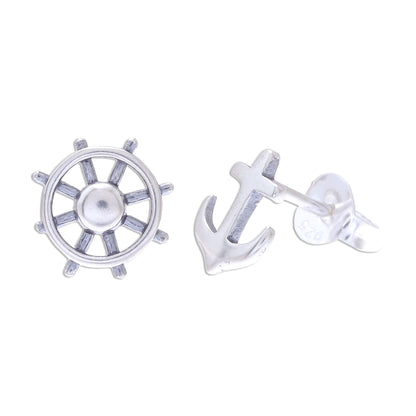 Setting Sail 925 Silver Nautical Stud Earrings Handcrafted in Thailand