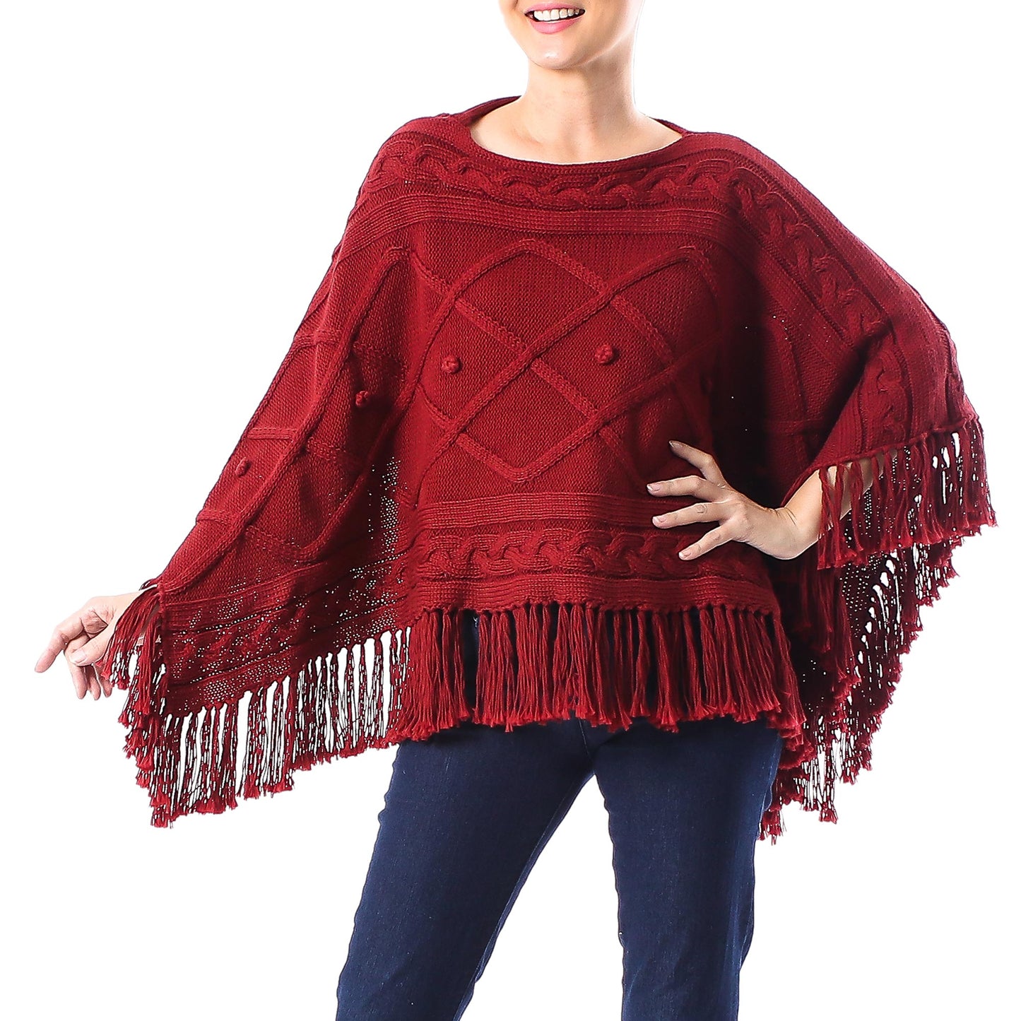 Incredible in Claret Short Knit Poncho in Claret from Thailand