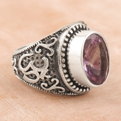 Om Glitter Om-Themed Amethyst Single-Stone Ring from India