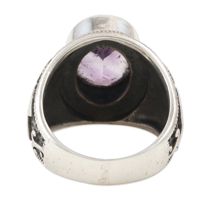 Om Glitter Om-Themed Amethyst Single-Stone Ring from India