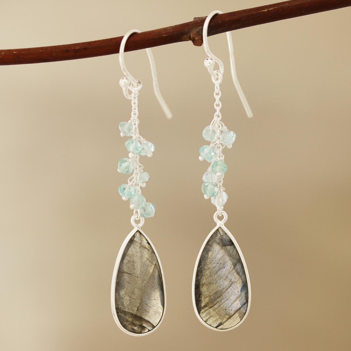 Late Sky 12-Carat Labradorite and Blue Topaz Dangle Earrings