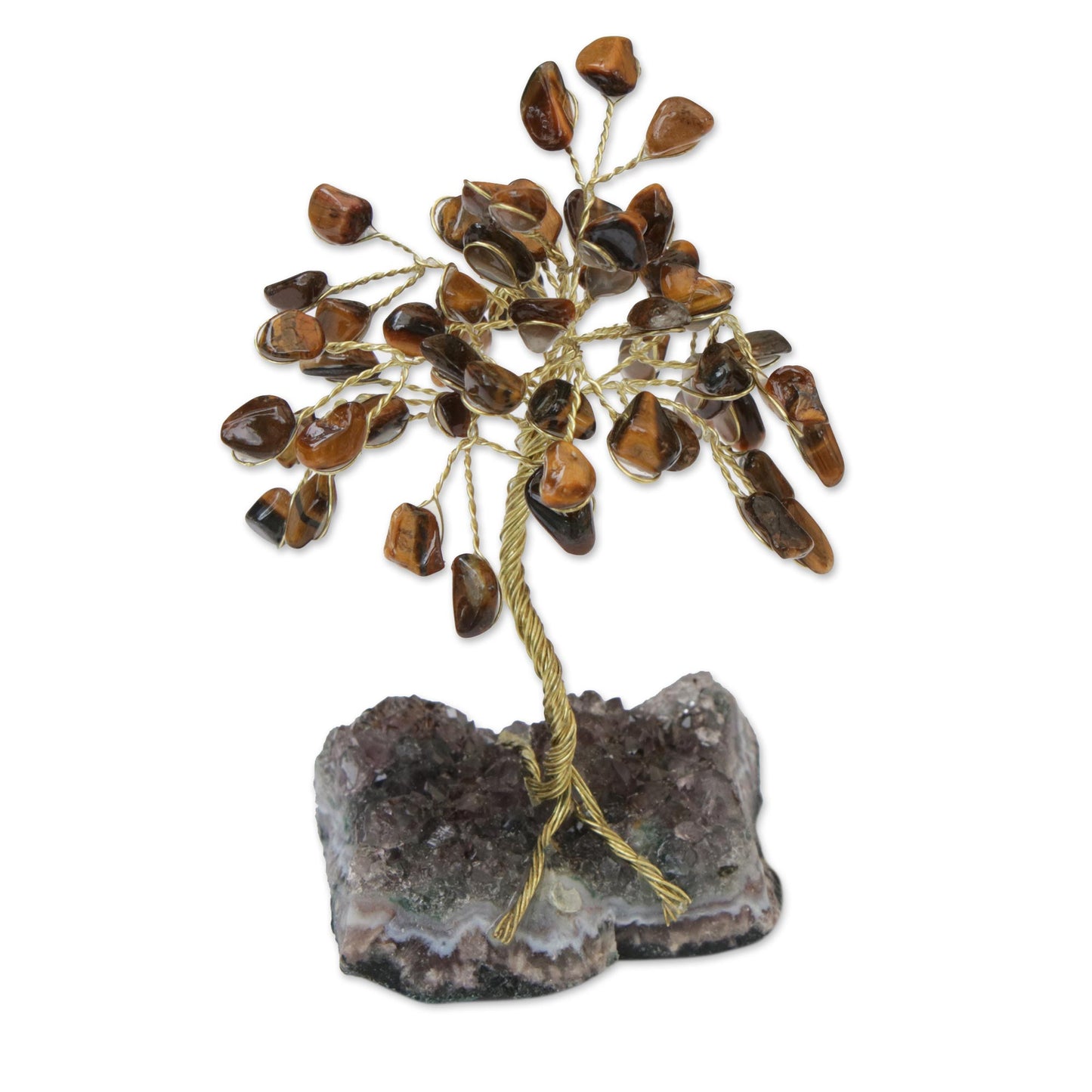 Little Tree Tiger's Eye and Amethyst Gemstone Tree Sculpture from Brazil