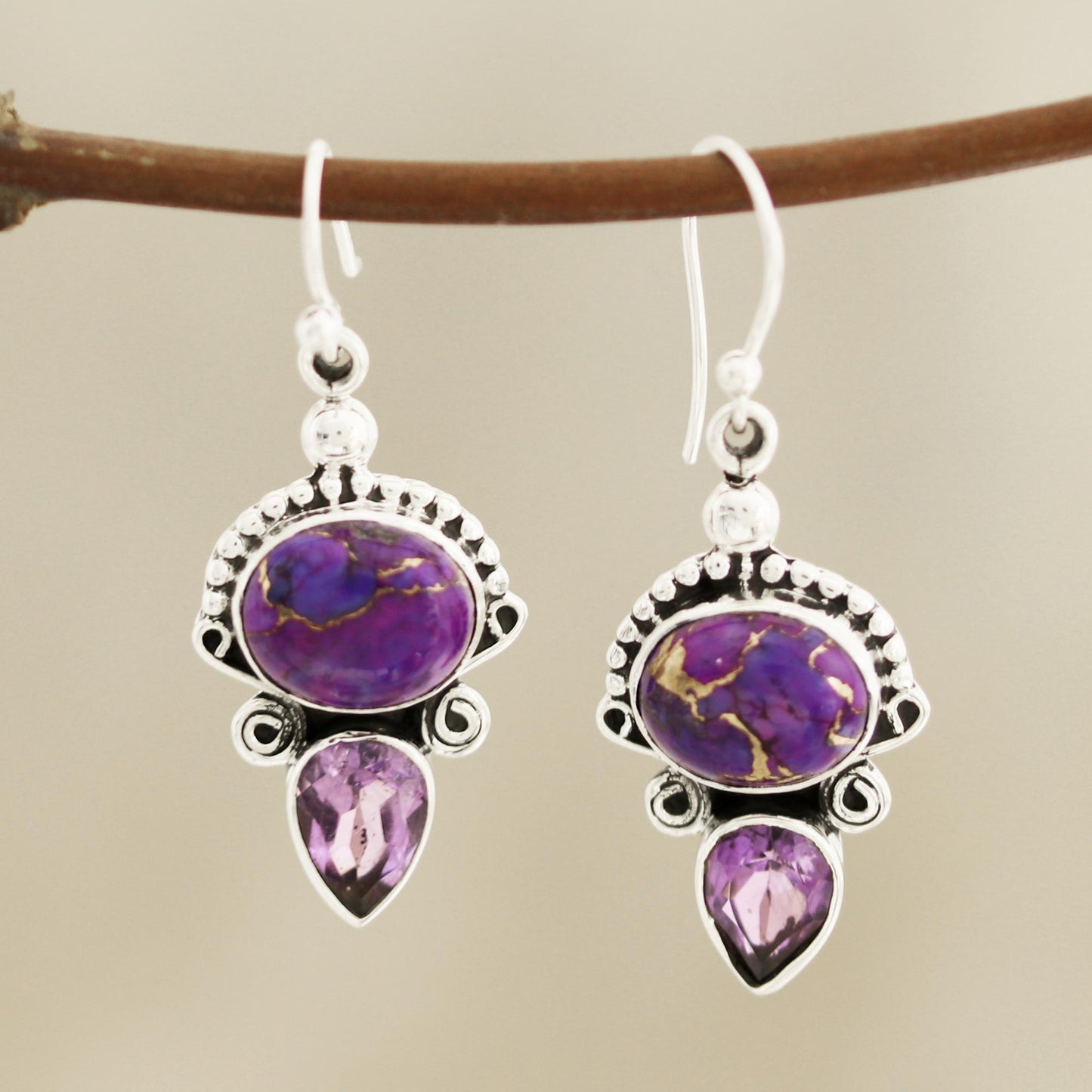 Regal Allure Regal Sterling Silver and Amethyst Earrings from India