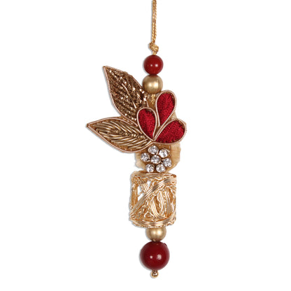 Gorgeous Quartet Red and Gold-Tone Beaded Ornaments from India (Set of 4)