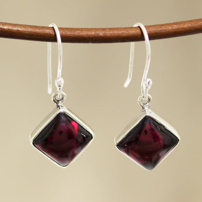 Fiery Squares Square Garnet Dangle Earrings from India