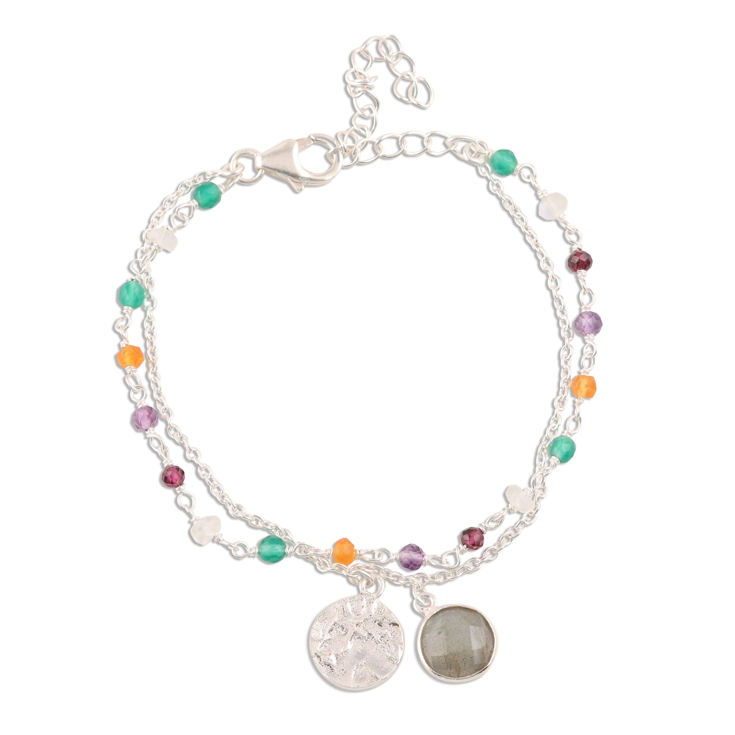 Colorful Charm Multi-Gemstone Sterling Silver Bracelet from India