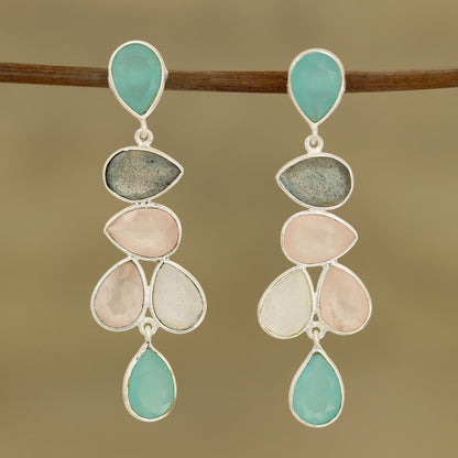 Colorful Teardrops Teardrop Multi-Gemstone Dangle Earrings from India