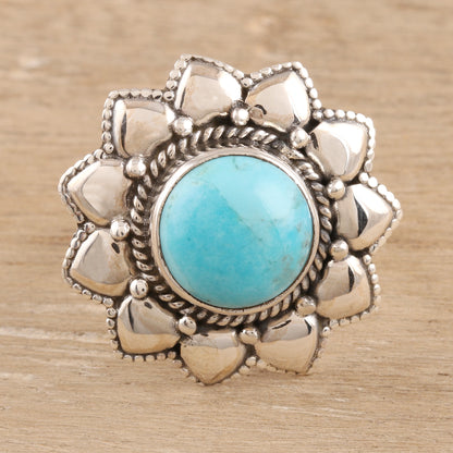 Flower of the Sky Floral Reconstituted Turquoise Cocktail Ring from India