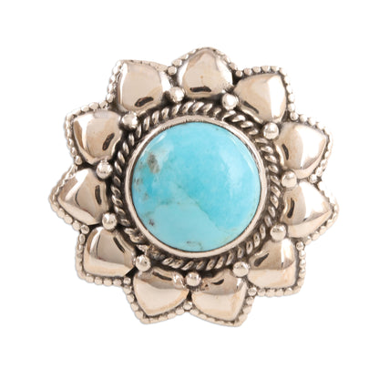 Flower of the Sky Floral Reconstituted Turquoise Cocktail Ring from India