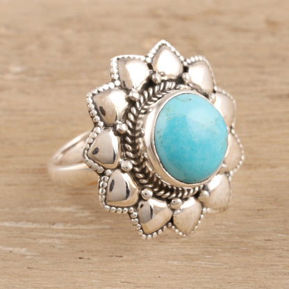 Flower of the Sky Floral Reconstituted Turquoise Cocktail Ring from India