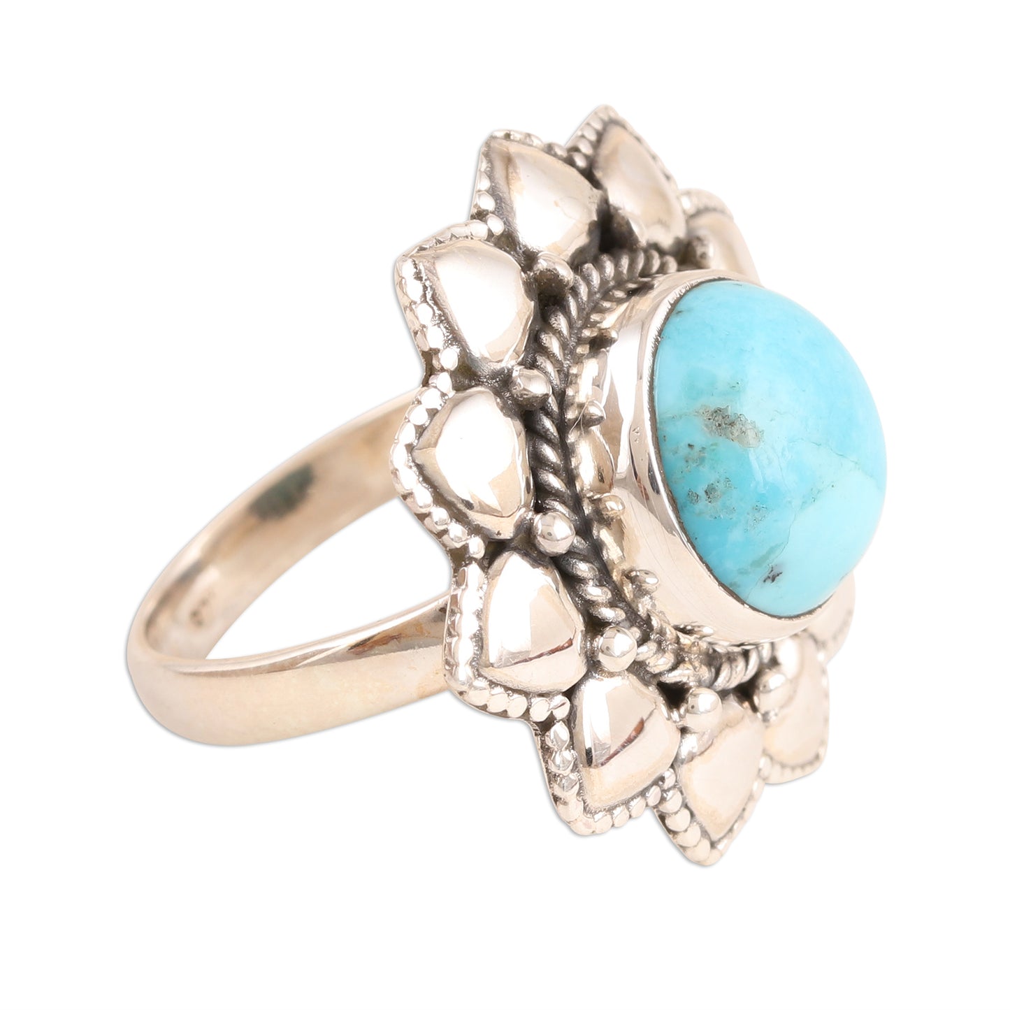 Flower of the Sky Floral Reconstituted Turquoise Cocktail Ring from India