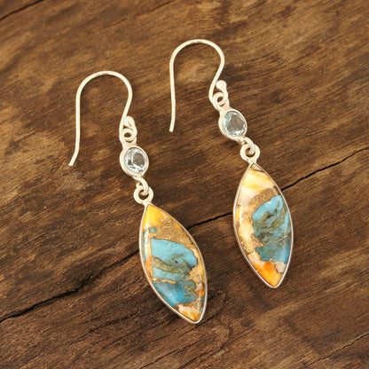 Elegance of the Beach Blue Topaz and Composite Turquoise Dangle Earrings