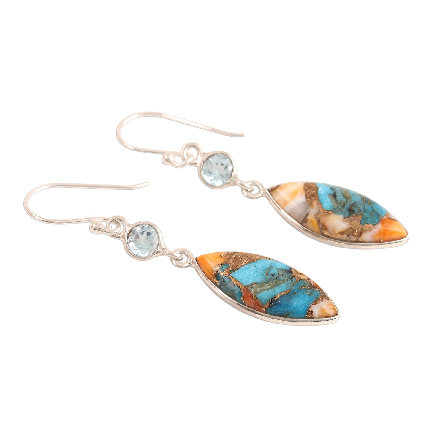 Elegance of the Beach Blue Topaz and Composite Turquoise Dangle Earrings