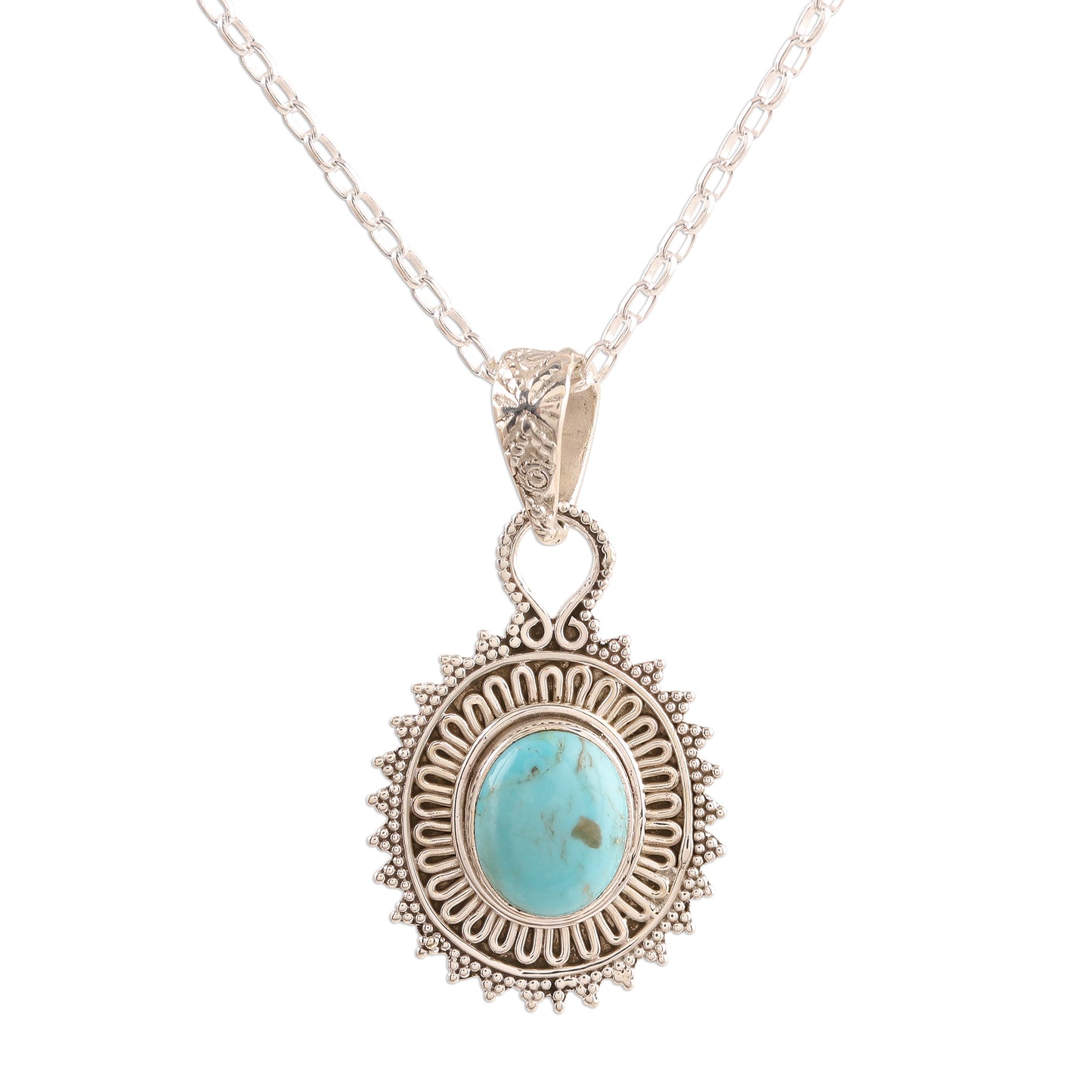 Dotted Charm Reconstituted Turquoise and Sterling Silver Pendant Necklace