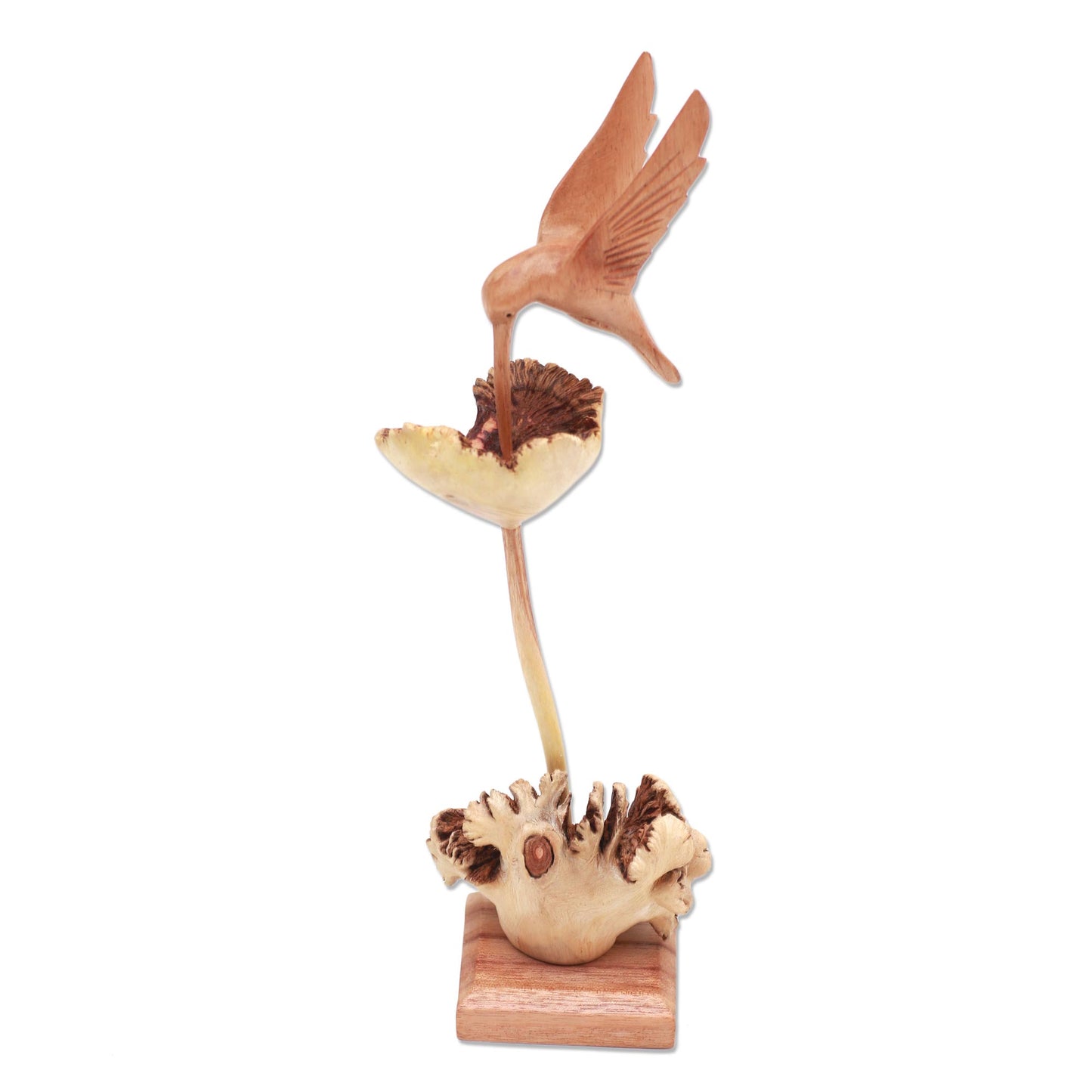 Sipping Hummingbird Wood Hummingbird Sculpture Crafted in Bali