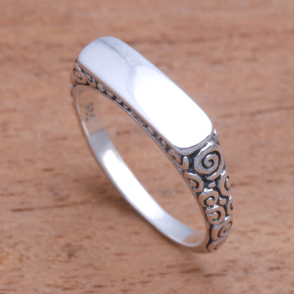 Intaglio Beauty Curl Pattern Sterling Silver Band Ring from Bali