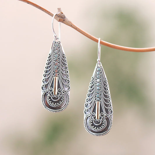 Balinese Culture Handmade Gold Accented Sterling Silver Dangle Earrings