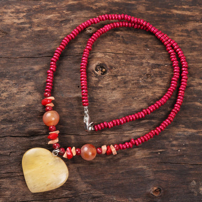 Glorious Heart Heart-Shaped Quartz and Agate Beaded Pendant Necklace