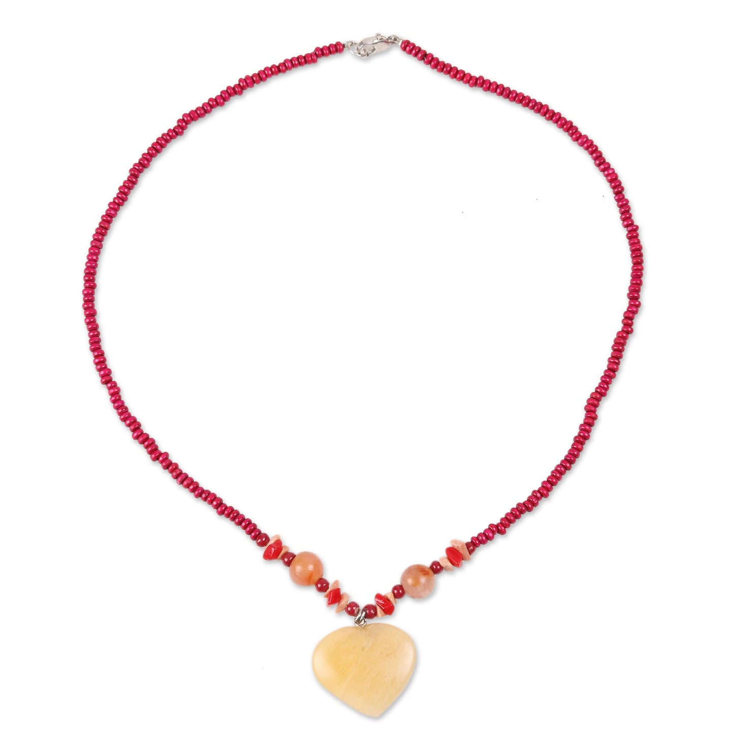 Glorious Heart Heart-Shaped Quartz and Agate Beaded Pendant Necklace