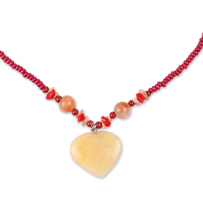 Glorious Heart Heart-Shaped Quartz and Agate Beaded Pendant Necklace