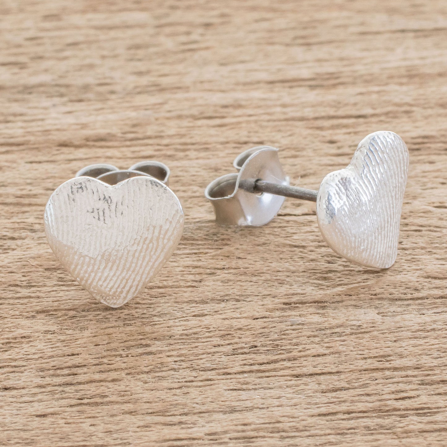 Fingerprint of Love Heart-Shaped Fine Silver Stud Earrings from Guatemala