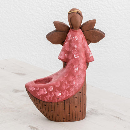 Red Angel of Light Ceramic Angel Tealight Candleholder from El Salvador