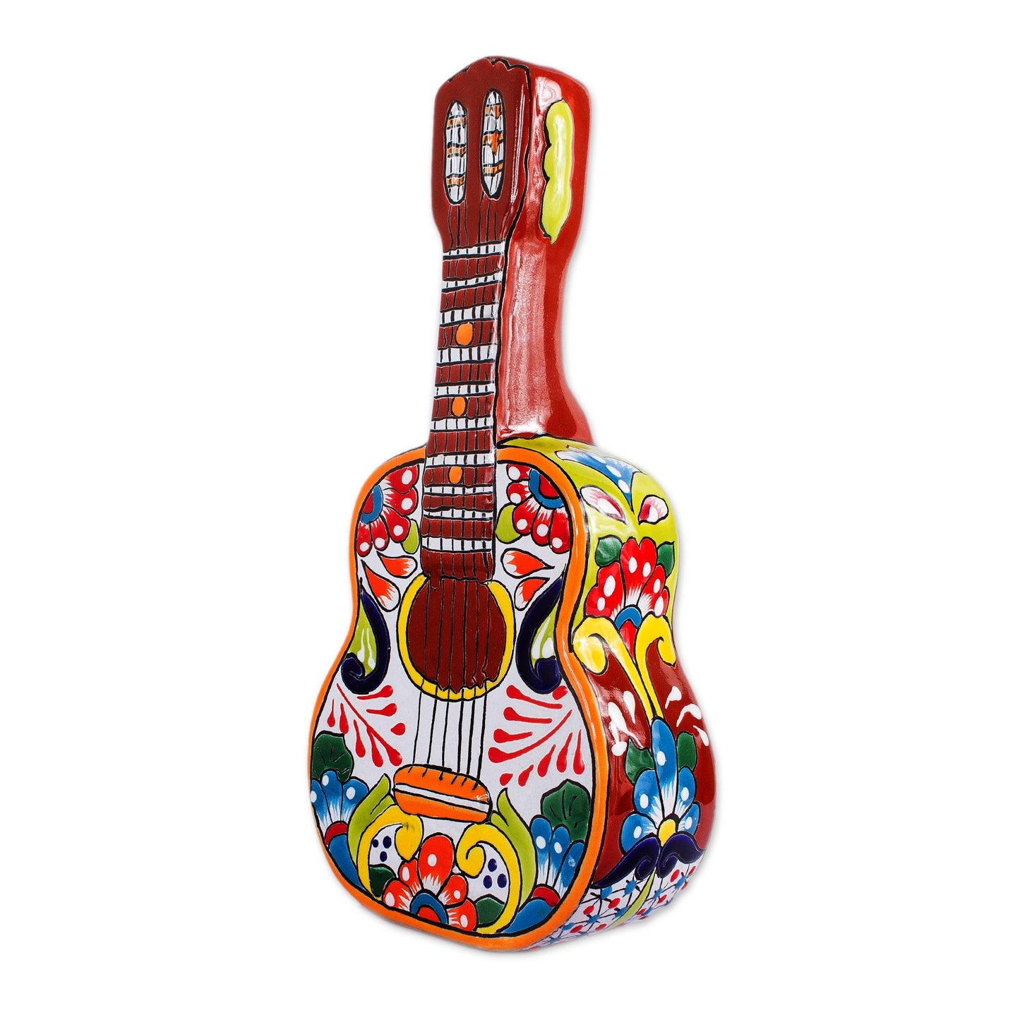 Talavera Guitar Talavera-Style Ceramic Guitar Sculpture from Mexico