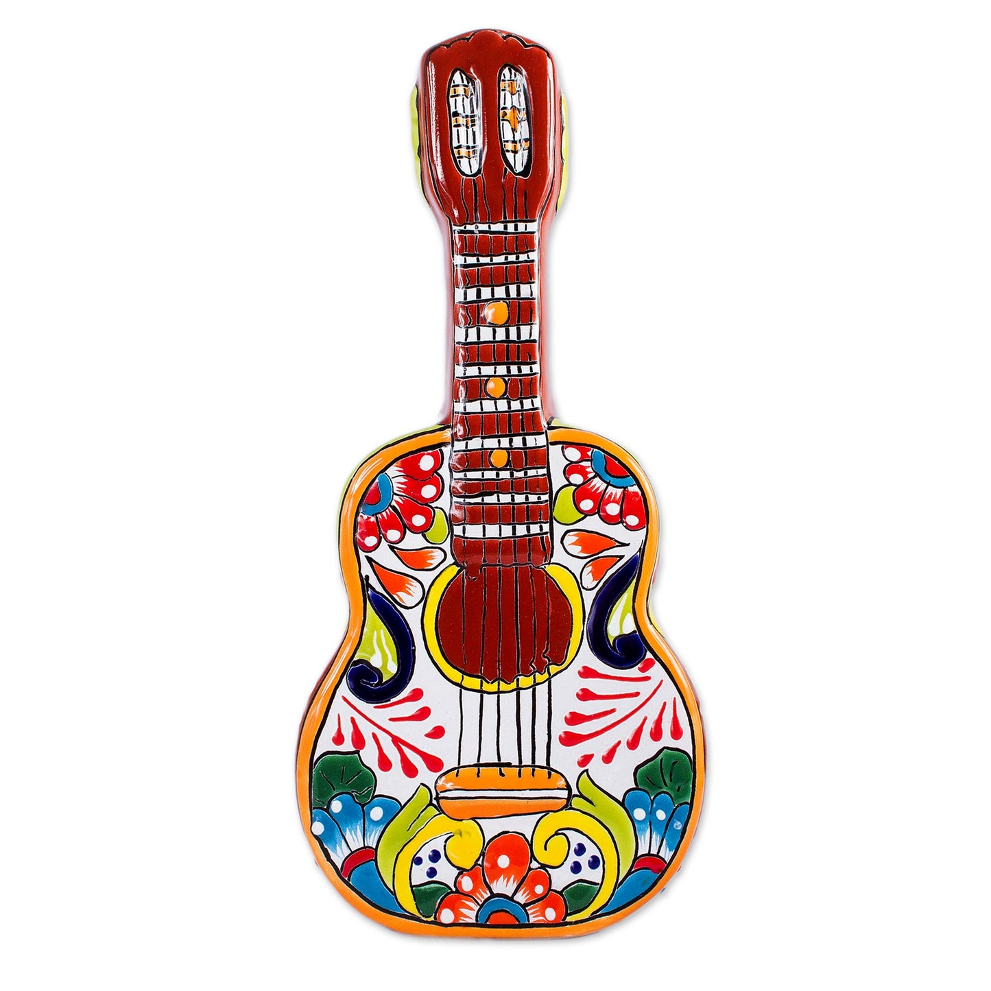 Talavera Guitar Talavera-Style Ceramic Guitar Sculpture from Mexico