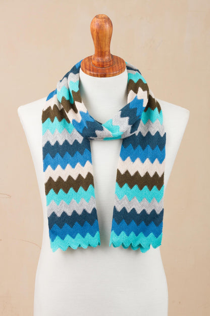 Oceanic Zigzags Oceanic Zigzag Pattern Alpaca Blend Wrap Scarf from Peru