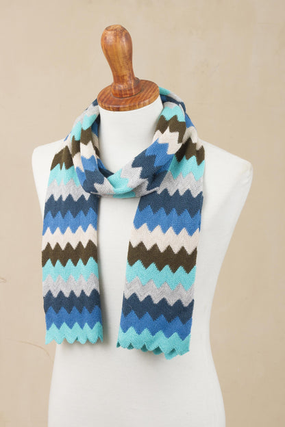 Oceanic Zigzags Oceanic Zigzag Pattern Alpaca Blend Wrap Scarf from Peru