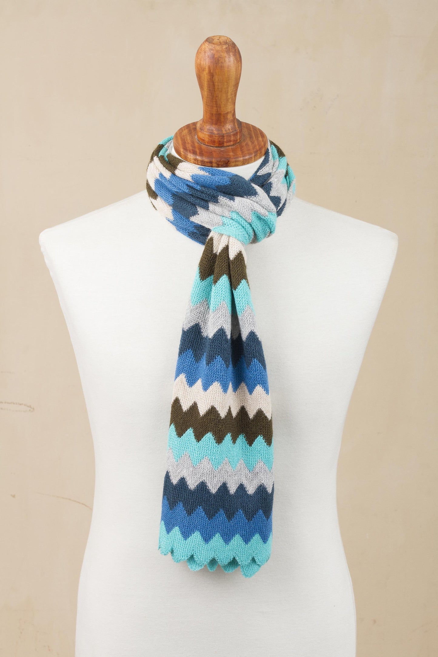 Oceanic Zigzags Oceanic Zigzag Pattern Alpaca Blend Wrap Scarf from Peru